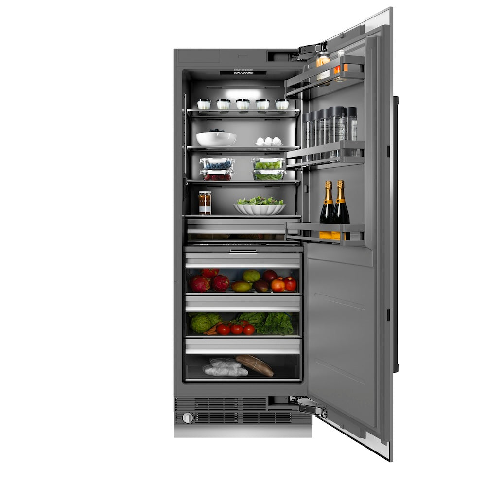 ZLINE Autograph Edition 30 in. 16.7 cu. ft. Column Refrigerator in Stainless Steel with Graphite Gray Interior and Matte Black Accents (RCRVZ-30430-MB)