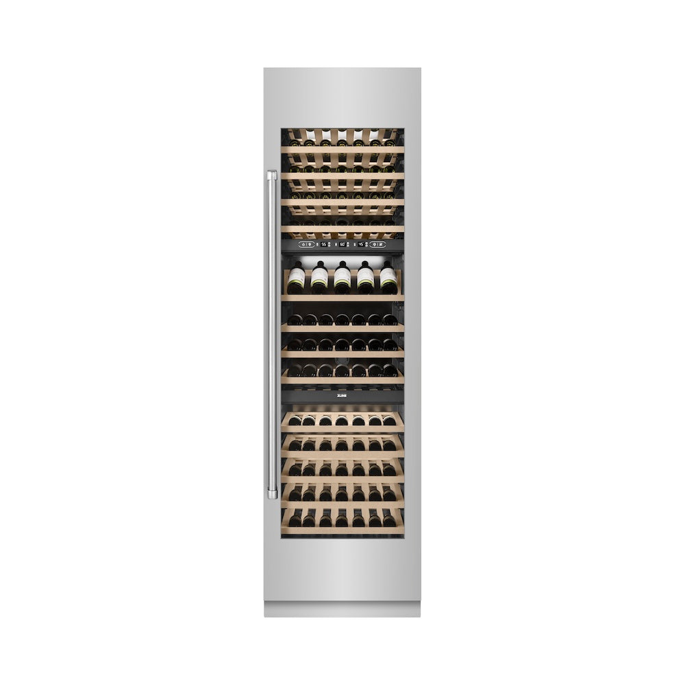 ZLINE 24 in. 12.4 cu. ft. Triple Zone 100 Bottle Column Wine Cooler in Stainless Steel (RCWV-304-24)