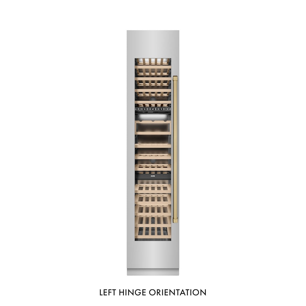 ZLINE Autograph Edition 18 in. 9.0 cu. ft. Triple Zone 68 Bottle Left Hinge Column Wine Cooler in Stainless Steel with Champagne Bronze Accents (RCWVLZ-30418-CB)