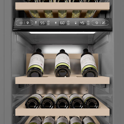 ZLINE Autograph Edition 18 in. 9.0 cu. ft. Triple Zone 68 Bottle Left Hinge Column Wine Cooler in Stainless Steel with Polished Gold Accents (RCWVLZ-30418-G)