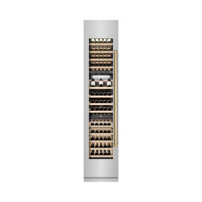 ZLINE Autograph Edition 18 in. 9.0 cu. ft. Triple Zone 68 Bottle Left Hinge Column Wine Cooler in Stainless Steel with Polished Gold Accents (RCWVLZ-30418-G)
