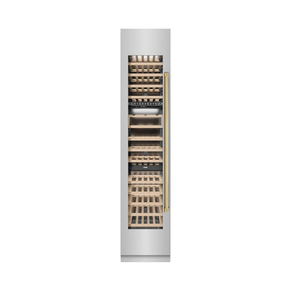 ZLINE Autograph Edition 18 in. 9.0 cu. ft. Triple Zone 68 Bottle Left Hinge Column Wine Cooler in Stainless Steel with Polished Gold Accents (RCWVLZ-30418-G)