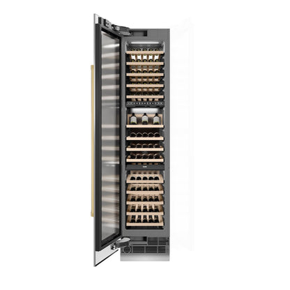 ZLINE Autograph Edition 18 in. 9.0 cu. ft. Triple Zone 68 Bottle Left Hinge Column Wine Cooler in Stainless Steel with Polished Gold Accents (RCWVLZ-30418-G)