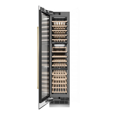 ZLINE Autograph Edition 18 in. 9.0 cu. ft. Triple Zone 68 Bottle Left Hinge Column Wine Cooler in Stainless Steel with Polished Gold Accents (RCWVLZ-30418-G)