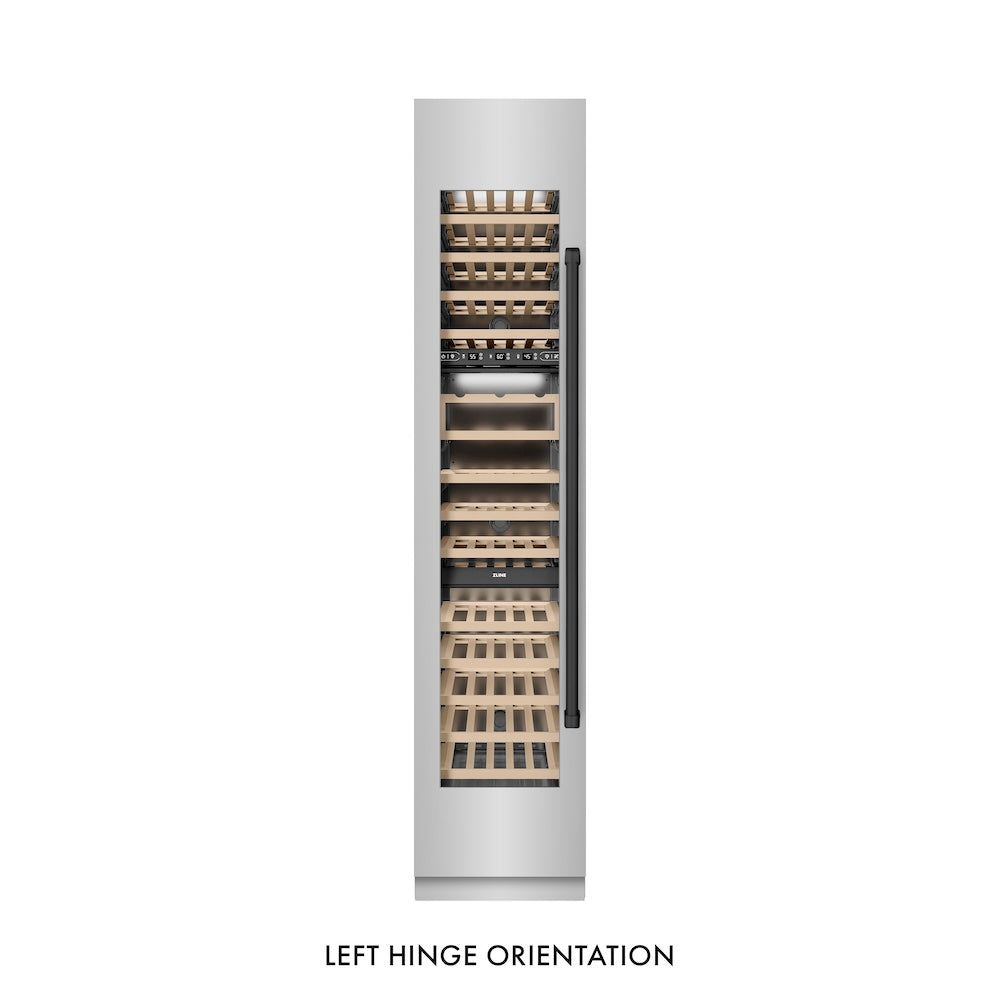 ZLINE Autograph Edition 18 in. 9.0 cu. ft. Triple Zone 68 Bottle Left Hinge Column Wine Cooler in Stainless Steel with Matte Black Accents (RCWVLZ-30418-MB)
