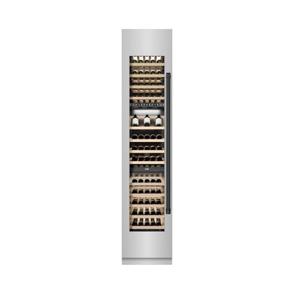 ZLINE Autograph Edition 18 in. 9.0 cu. ft. Triple Zone 68 Bottle Left Hinge Column Wine Cooler in Stainless Steel with Matte Black Accents (RCWVLZ-30418-MB)
