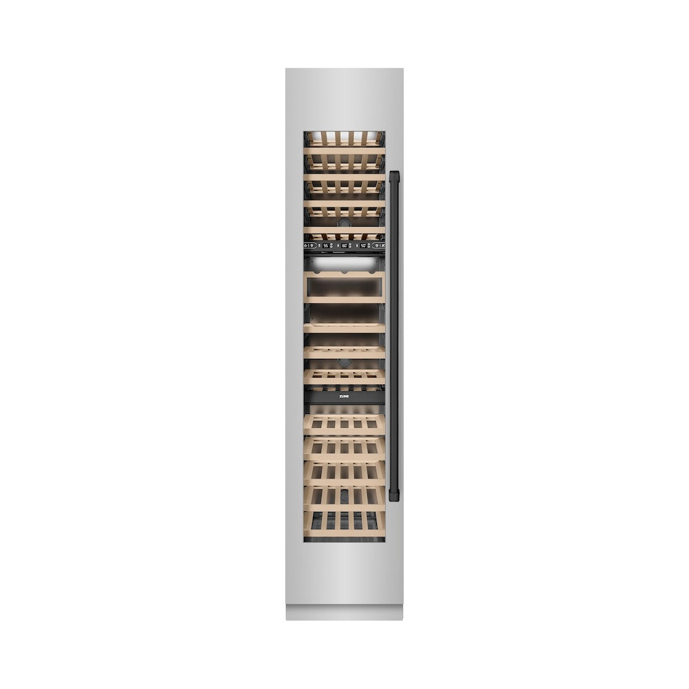 ZLINE Autograph Edition 18 in. 9.0 cu. ft. Triple Zone 68 Bottle Left Hinge Column Wine Cooler in Stainless Steel with Matte Black Accents (RCWVLZ-30418-MB)