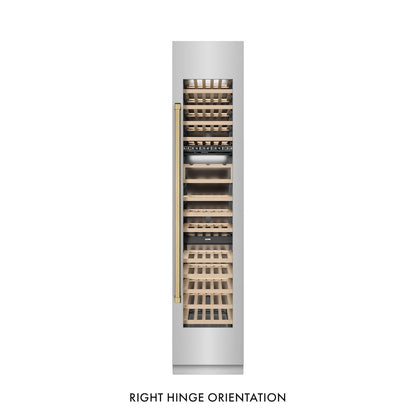 ZLINE Autograph Edition 18 in. 9.0 cu. ft. Triple Zone 68 Bottle Right Hinge Column Wine Cooler in Stainless Steel with Champagne Bronze Accents (RCWVRZ-30418-CB)
