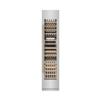ZLINE Autograph Edition 18 in. 9.0 cu. ft. Triple Zone 68 Bottle Right Hinge Column Wine Cooler in Stainless Steel with Champagne Bronze Accents (RCWVRZ-30418-CB)