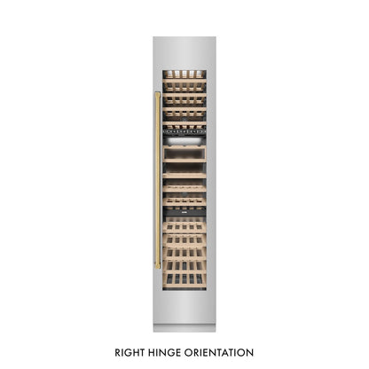 ZLINE Autograph Edition 18 in. 9.0 cu. ft. Triple Zone 68 Bottle Right Hinge Column Wine Cooler in Stainless Steel with Polished Gold Accents (RCWVRZ-30418-G)