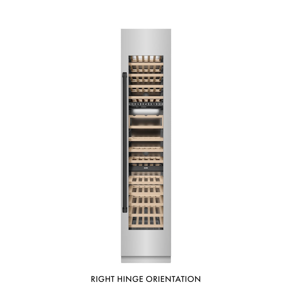 ZLINE Autograph Edition 18 in. 9.0 cu. ft. Triple Zone 68 Bottle Right Hinge Column Wine Cooler in Stainless Steel with Matte Black Accents (RCWVRZ-304-18-MB)
