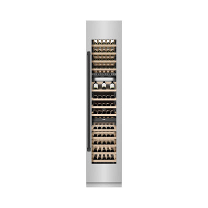 ZLINE Autograph Edition 18 in. 9.0 cu. ft. Triple Zone 68 Bottle Right Hinge Column Wine Cooler in Stainless Steel with Matte Black Accents (RCWVRZ-304-18-MB)