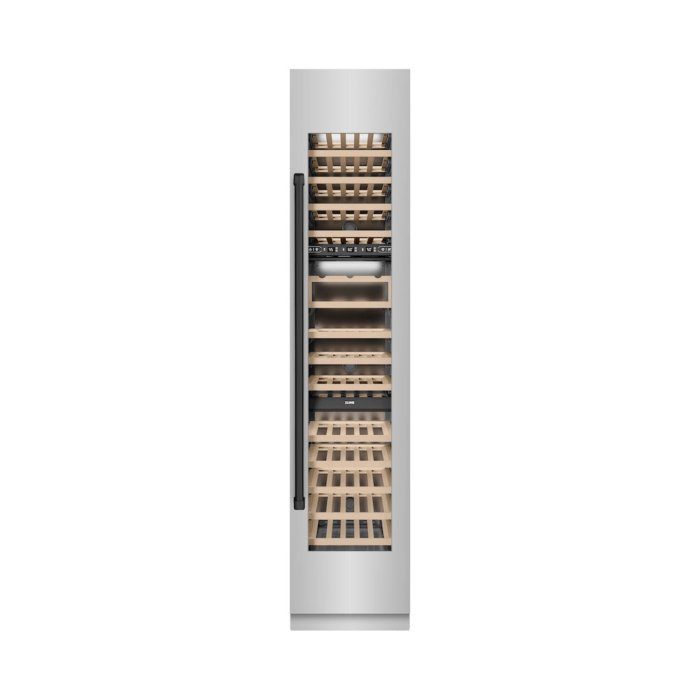 ZLINE Autograph Edition 18 in. 9.0 cu. ft. Triple Zone 68 Bottle Right Hinge Column Wine Cooler in Stainless Steel with Matte Black Accents (RCWVRZ-304-18-MB)
