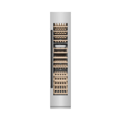 ZLINE Autograph Edition 18 in. 9.0 cu. ft. Triple Zone 68 Bottle Right Hinge Column Wine Cooler in Stainless Steel with Matte Black Accents (RCWVRZ-304-18-MB)