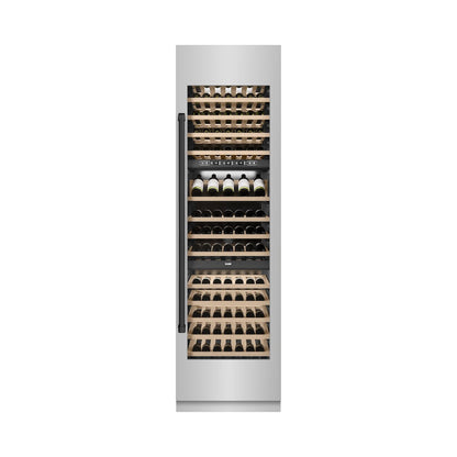 ZLINE Autograph Edition 24 in. 12.4 cu. ft. Triple Zone 100 Bottle Column Wine Cooler in Stainless Steel and Matte Black Accents (RCWVZ-304-24-MB)