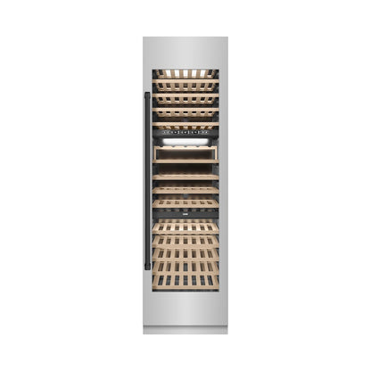 ZLINE Autograph Edition 24 in. 12.4 cu. ft. Triple Zone 100 Bottle Column Wine Cooler in Stainless Steel and Matte Black Accents (RCWVZ-304-24-MB)