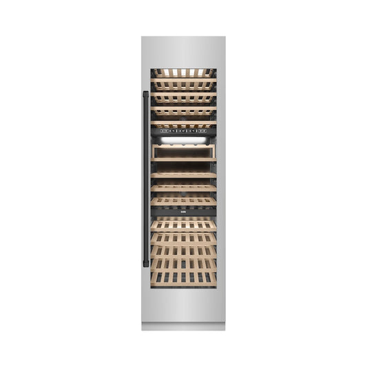 ZLINE Autograph Edition 24 in. 12.4 cu. ft. Triple Zone 100 Bottle Column Wine Cooler in Stainless Steel and Matte Black Accents (RCWVZ-304-24-MB)