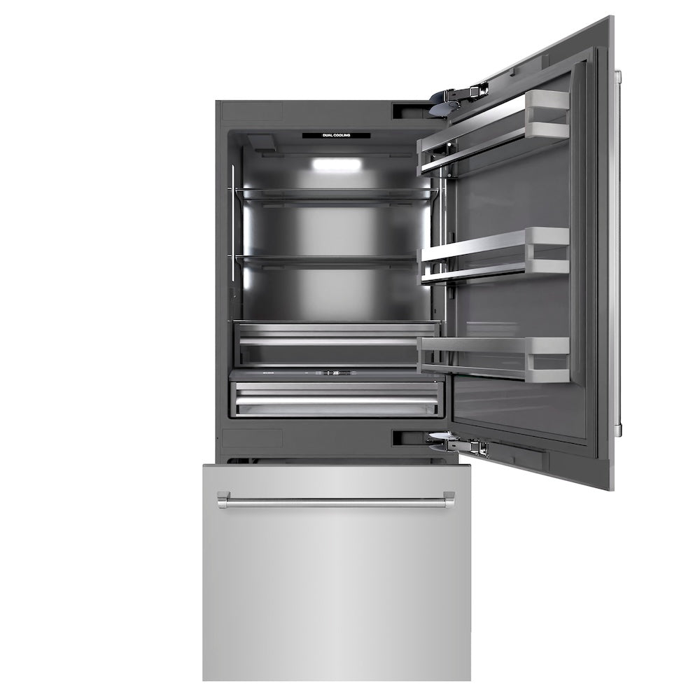 ZLINE 36 in. 19.8 cu. ft. Built-In Bottom Freezer Refrigerator with Water Dispenser and Ice Maker in Stainless Steel with Graphite Gray Interior (GRBIT-304-36)