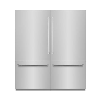 ZLINE 72 in. 39.6 cu. ft. French Door Built-In Bottom Freezer Refrigerator with Water Dispensers and Ice Makers in Stainless Steel with Graphite Gray Interior (GRBIT-304-72)