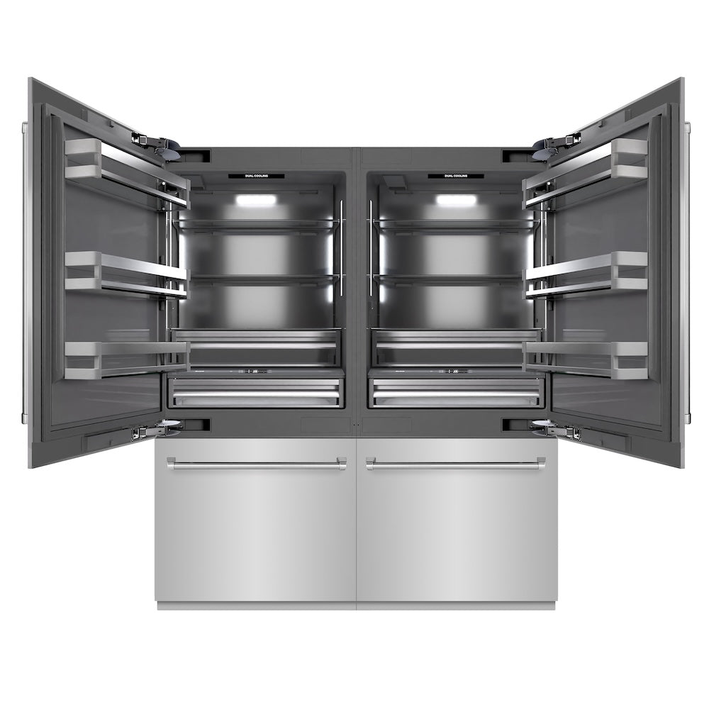ZLINE 72 in. 39.6 cu. ft. French Door Built-In Bottom Freezer Refrigerator with Water Dispensers and Ice Makers in Stainless Steel with Graphite Gray Interior (GRBIT-304-72)