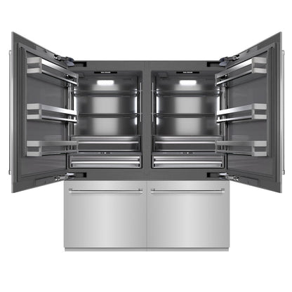 ZLINE 72 in. 39.6 cu. ft. French Door Built-In Bottom Freezer Refrigerator with Water Dispensers and Ice Makers in Stainless Steel with Graphite Gray Interior (GRBIT-304-72)