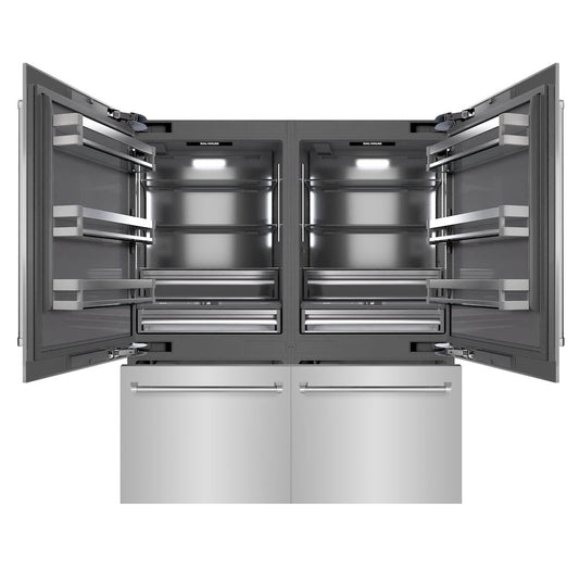 ZLINE 72 in. 39.6 cu. ft. French Door Built-In Bottom Freezer Refrigerator with Water Dispensers and Ice Makers in Stainless Steel with Graphite Gray Interior (GRBIT-304-72)