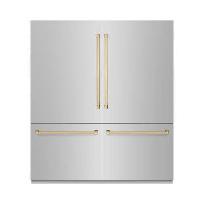 ZLINE Autograph Edition 72 in. 39.6 cu. ft. French Door Built-In Bottom Freezer Refrigerator with Water Dispensers and Ice Makers in Stainless Steel with Graphite Gray Interior and Champagne Bronze Accents (GRBITZ-304-72CB)