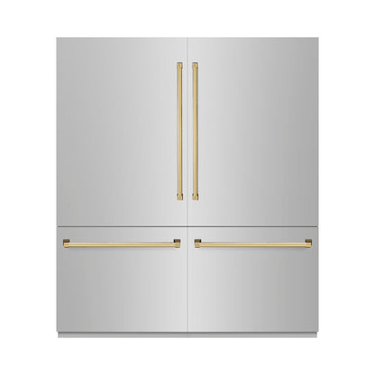 ZLINE Autograph Edition 72 in. 39.6 cu. ft. French Door Built-In Bottom Freezer Refrigerator with Water Dispensers and Ice Makers in Stainless Steel with Graphite Gray Interior and Polished Gold Accents (GRBITZ-304-72G)