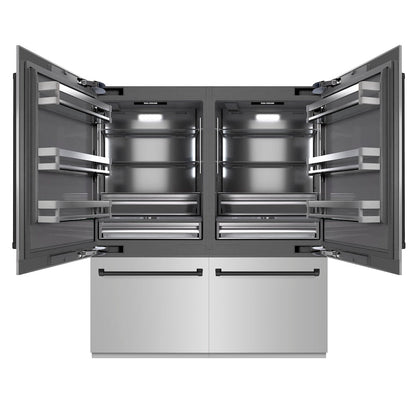 ZLINE Autograph Edition 72 in. 39.6 cu. ft. French Door Built-In Bottom Freezer Refrigerator with Water Dispensers and Ice Makers in Stainless Steel with Graphite Gray Interior and Matte Black Accents (GRBITZ-304-72MB)