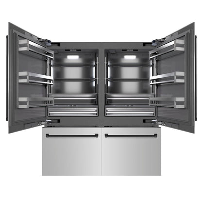 ZLINE Autograph Edition 72 in. 39.6 cu. ft. French Door Built-In Bottom Freezer Refrigerator with Water Dispensers and Ice Makers in Stainless Steel with Graphite Gray Interior and Matte Black Accents (GRBITZ-304-72MB)