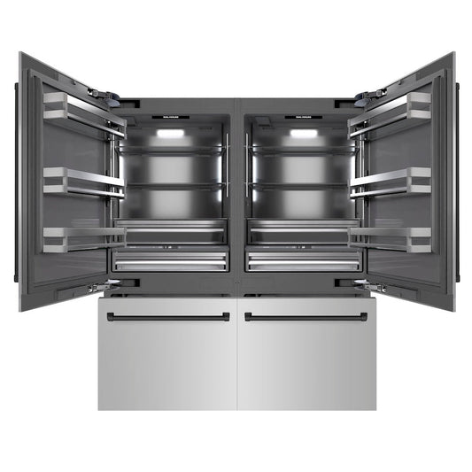 ZLINE Autograph Edition 72 in. 39.6 cu. ft. French Door Built-In Bottom Freezer Refrigerator with Water Dispensers and Ice Makers in Stainless Steel with Graphite Gray Interior and Matte Black Accents (GRBITZ-304-72MB)