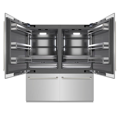 ZLINE Autograph Edition 72 in. 39.6 cu. ft. French Door Built-In Bottom Freezer Refrigerator with Water Dispensers and Ice Makers in Stainless Steel with Graphite Gray Interior and Polished Nickel Helix Handles (GRBITZ-30472KPN)