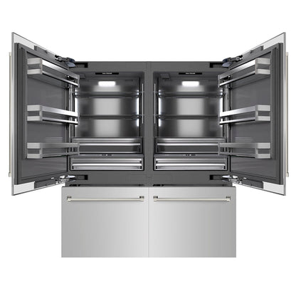ZLINE Autograph Edition 72 in. 39.6 cu. ft. French Door Built-In Bottom Freezer Refrigerator with Water Dispensers and Ice Makers in Stainless Steel with Graphite Gray Interior and Polished Nickel Helix Handles (GRBITZ-30472KPN)