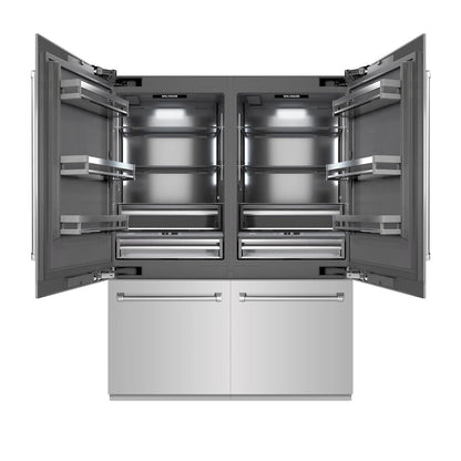 ZLINE 60 in. 32.2 cu. ft. French Door Built-In Bottom Freezer Refrigerator with Water Dispensers and Ice Makers in Stainless Steel with Graphite Gray Interior (GRBIV-304-60)