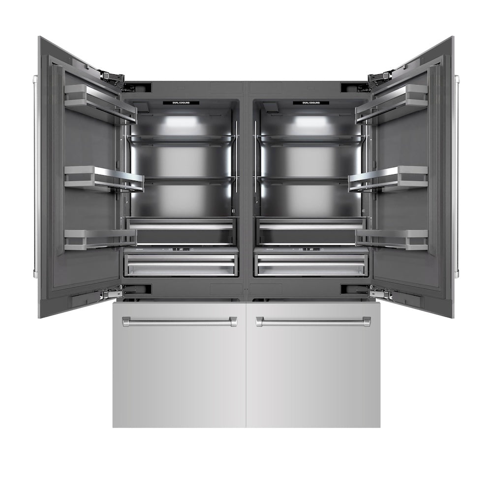 ZLINE 60 in. 32.2 cu. ft. French Door Built-In Bottom Freezer Refrigerator with Water Dispensers and Ice Makers in Stainless Steel with Graphite Gray Interior (GRBIV-304-60)