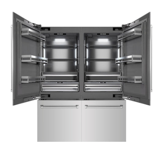 ZLINE 60 in. 32.2 cu. ft. French Door Built-In Bottom Freezer Refrigerator with Water Dispensers and Ice Makers in Stainless Steel with Graphite Gray Interior (GRBIV-304-60)