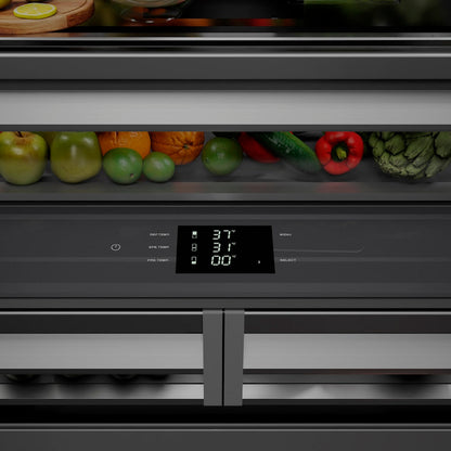 ZLINE Autograph Edition 36 in. 19.6 cu. ft. French Door Built-In Bottom Freezer Refrigerator with Water Dispenser and Ice Maker in Stainless Steel with Graphite Gray Interior and Polished Gold Accents (GRBIVZ-304-36G)