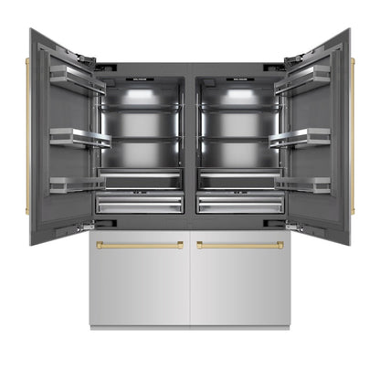 ZLINE Autograph Edition 60 in. 32.2 cu. ft. French Door Built-In Bottom Freezer Refrigerator with Water Dispenser and Ice Maker in Stainless Steel with Graphite Gray Interior and Champagne Bronze Accents (GRBIVZ-304-60CB)