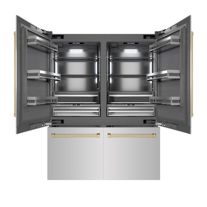 ZLINE Autograph Edition 60 in. 32.2 cu. ft. French Door Built-In Bottom Freezer Refrigerator with Water Dispenser and Ice Maker in Stainless Steel with Graphite Gray Interior and Champagne Bronze Accents (GRBIVZ-304-60CB)