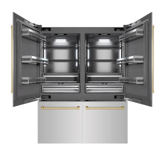 ZLINE Autograph Edition 60 in. 32.2 cu. ft. French Door Built-In Bottom Freezer Refrigerator with Water Dispenser and Ice Maker in Stainless Steel with Graphite Gray Interior and Champagne Bronze Accents (GRBIVZ-304-60CB)