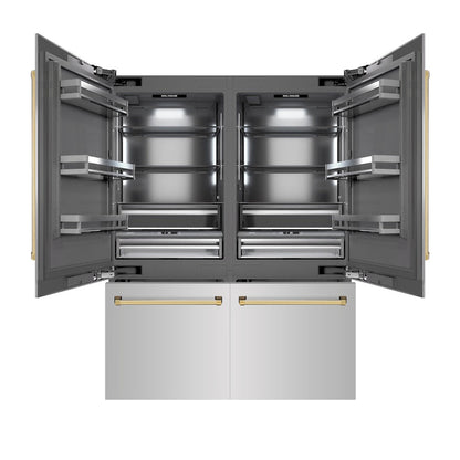 ZLINE Autograph Edition 60 in. 32.2 cu. ft. French Door Built-In Bottom Freezer Refrigerator with Water Dispenser and Ice Maker in Stainless Steel with Graphite Gray Interior and Polished Gold Accents (GRBIVZ-304-60G)