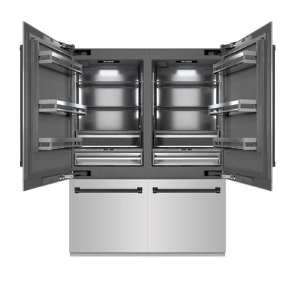 ZLINE Autograph Edition 60 in. 32.2 cu. ft. French Door Built-In Bottom Freezer Refrigerator with Water Dispenser and Ice Maker in Stainless Steel with Graphite Gray Interior and Matte Black Accents (GRBIVZ-304-60MB)