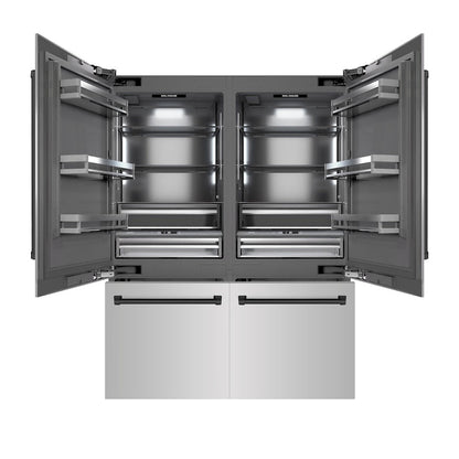 ZLINE Autograph Edition 60 in. 32.2 cu. ft. French Door Built-In Bottom Freezer Refrigerator with Water Dispenser and Ice Maker in Stainless Steel with Graphite Gray Interior and Matte Black Accents (GRBIVZ-304-60MB)
