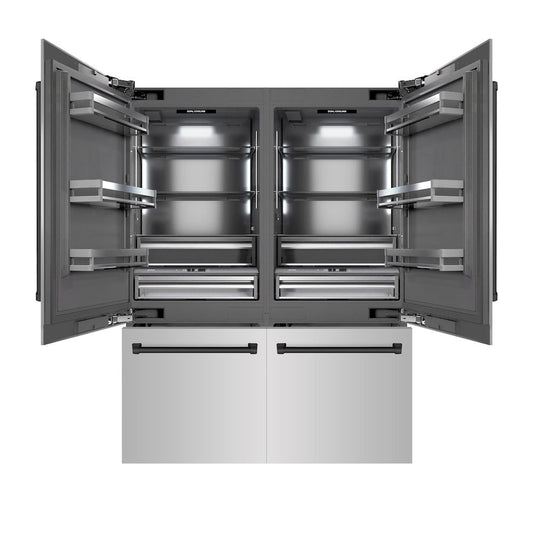 ZLINE Autograph Edition 60 in. 32.2 cu. ft. French Door Built-In Bottom Freezer Refrigerator with Water Dispenser and Ice Maker in Stainless Steel with Graphite Gray Interior and Matte Black Accents (GRBIVZ-304-60MB)