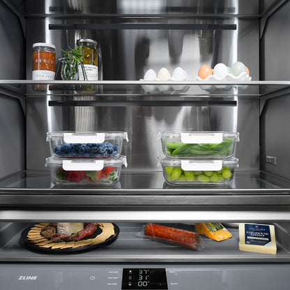 ZLINE Autograph Edition 36 in. 19.6 cu. ft. French Door Built-In Bottom Freezer Refrigerator with Water Dispenser and Ice Maker in Stainless Steel with Graphite Gray Interior and Polished Nickel Helix Handles (GRBIVZ-30436KPN)