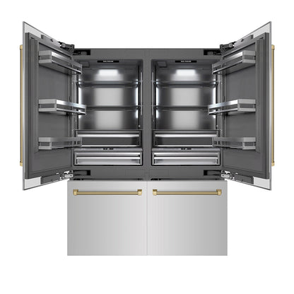 ZLINE Autograph Edition 60 in. 32.2 cu. ft. French Door Built-In Bottom Freezer Refrigerator with Water Dispenser and Ice Maker in Stainless Steel with Graphite Gray Interior and Champagne Bronze Helix Handles (GRBIVZ-30460KCB)