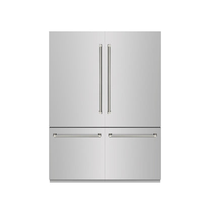 ZLINE Autograph Edition 60 in. 32.2 cu. ft. French Door Built-In Bottom Freezer Refrigerator with Water Dispenser and Ice Maker in Stainless Steel with Graphite Gray Interior and Polished Nickel Helix Handles (GRBIVZ-30460KPN)