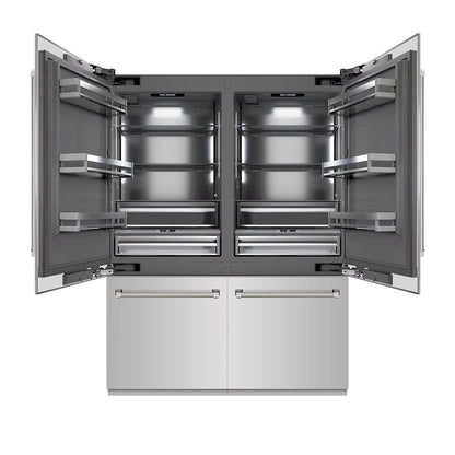 ZLINE Autograph Edition 60 in. 32.2 cu. ft. French Door Built-In Bottom Freezer Refrigerator with Water Dispenser and Ice Maker in Stainless Steel with Graphite Gray Interior and Polished Nickel Helix Handles (GRBIVZ-30460KPN)