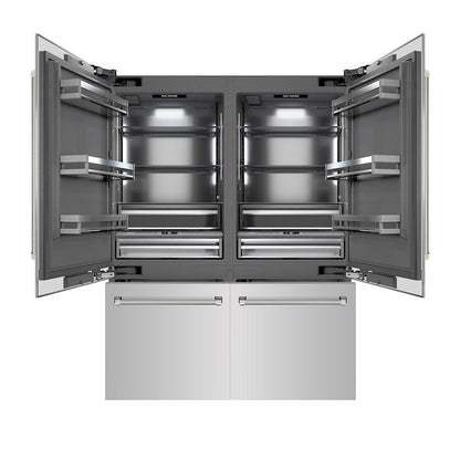 ZLINE Autograph Edition 60 in. 32.2 cu. ft. French Door Built-In Bottom Freezer Refrigerator with Water Dispenser and Ice Maker in Stainless Steel with Graphite Gray Interior and Polished Nickel Helix Handles (GRBIVZ-30460KPN)