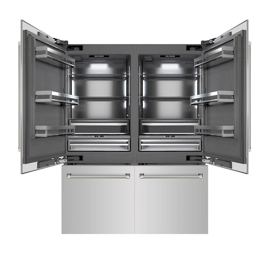 ZLINE Autograph Edition 60 in. 32.2 cu. ft. French Door Built-In Bottom Freezer Refrigerator with Water Dispenser and Ice Maker in Stainless Steel with Graphite Gray Interior and Polished Nickel Helix Handles (GRBIVZ-30460KPN)